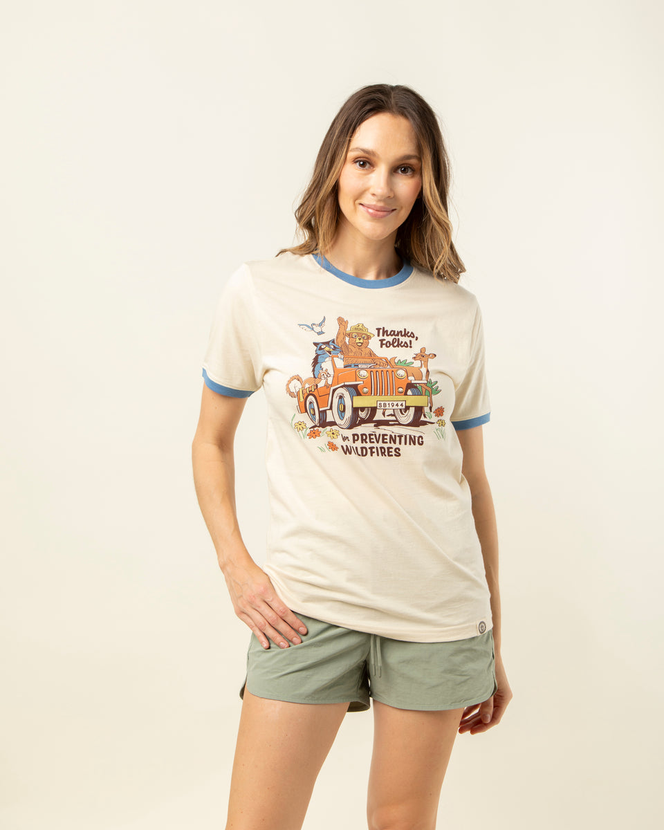Thanks, Folks for Preventing Wildfires Unisex Short Sleeve Ringer Tee