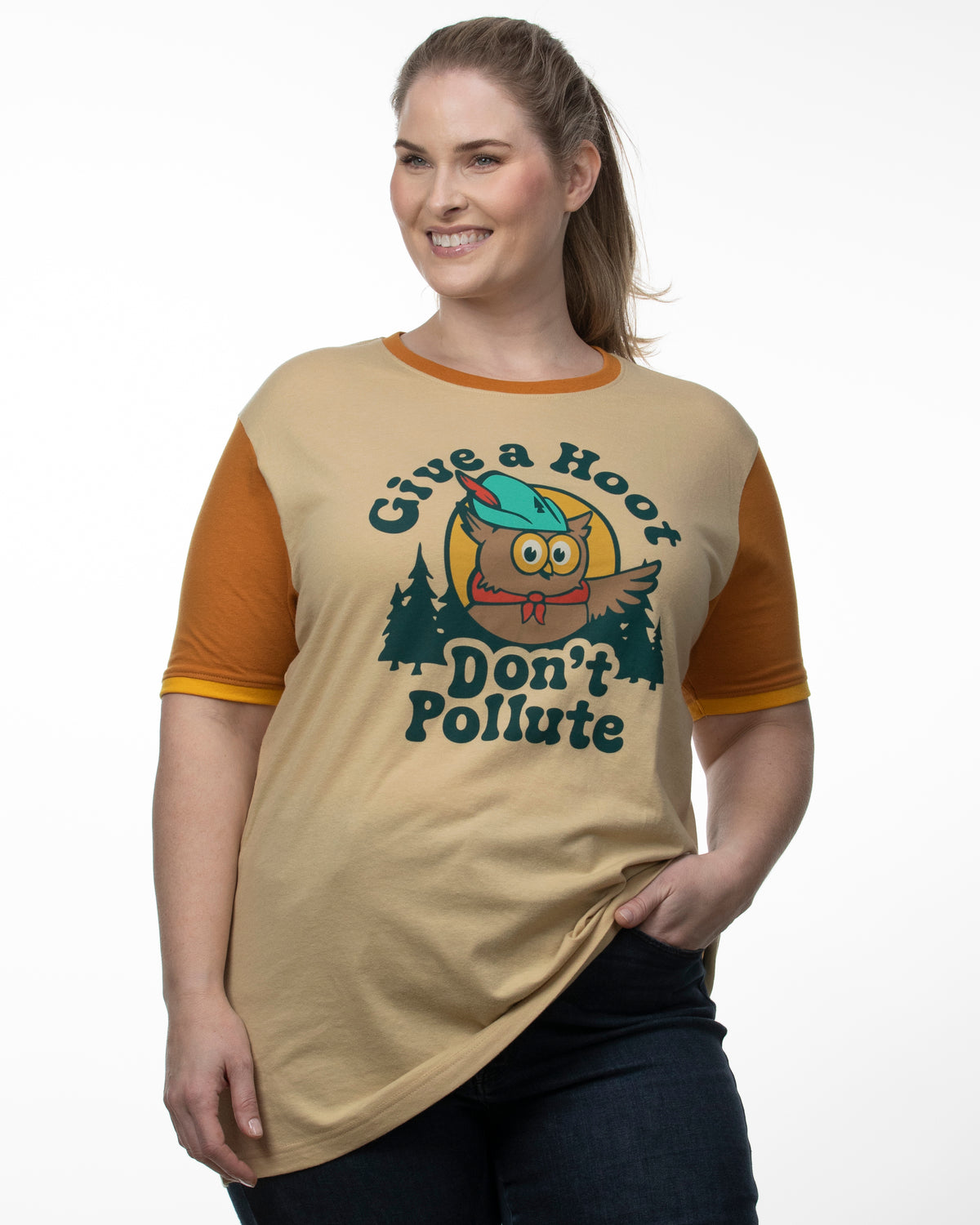 Give A Hoot Unisex Short Sleeve Colorblock Ringer Tee