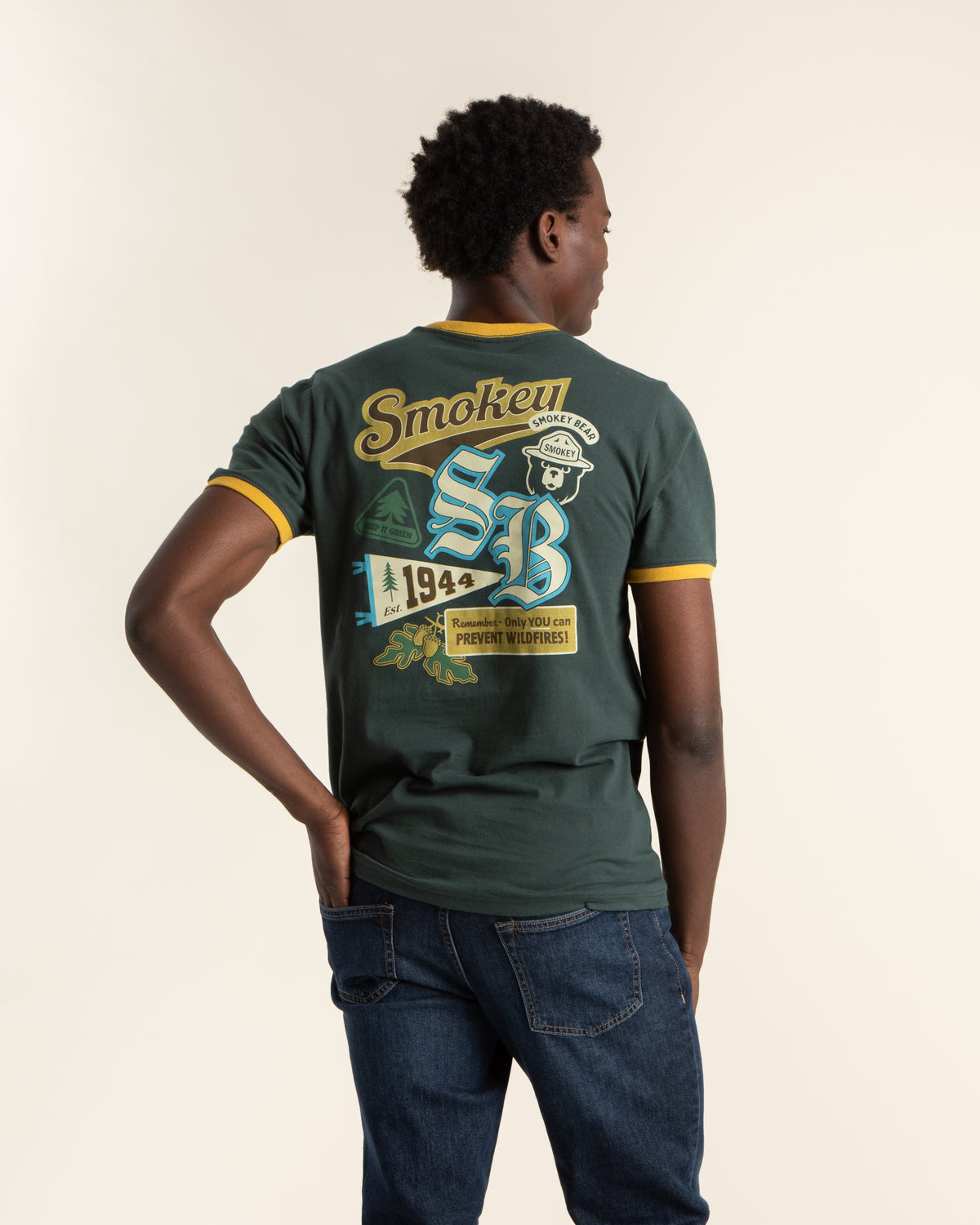 Smokey Bear Emblems Unisex Short Sleeve Ringer Tee