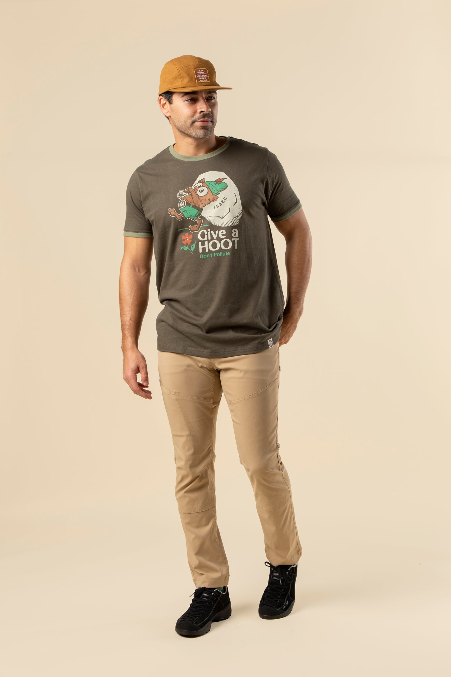 Give a Hoot, Don't Pollute Unisex Short Sleeve Ringer Tee