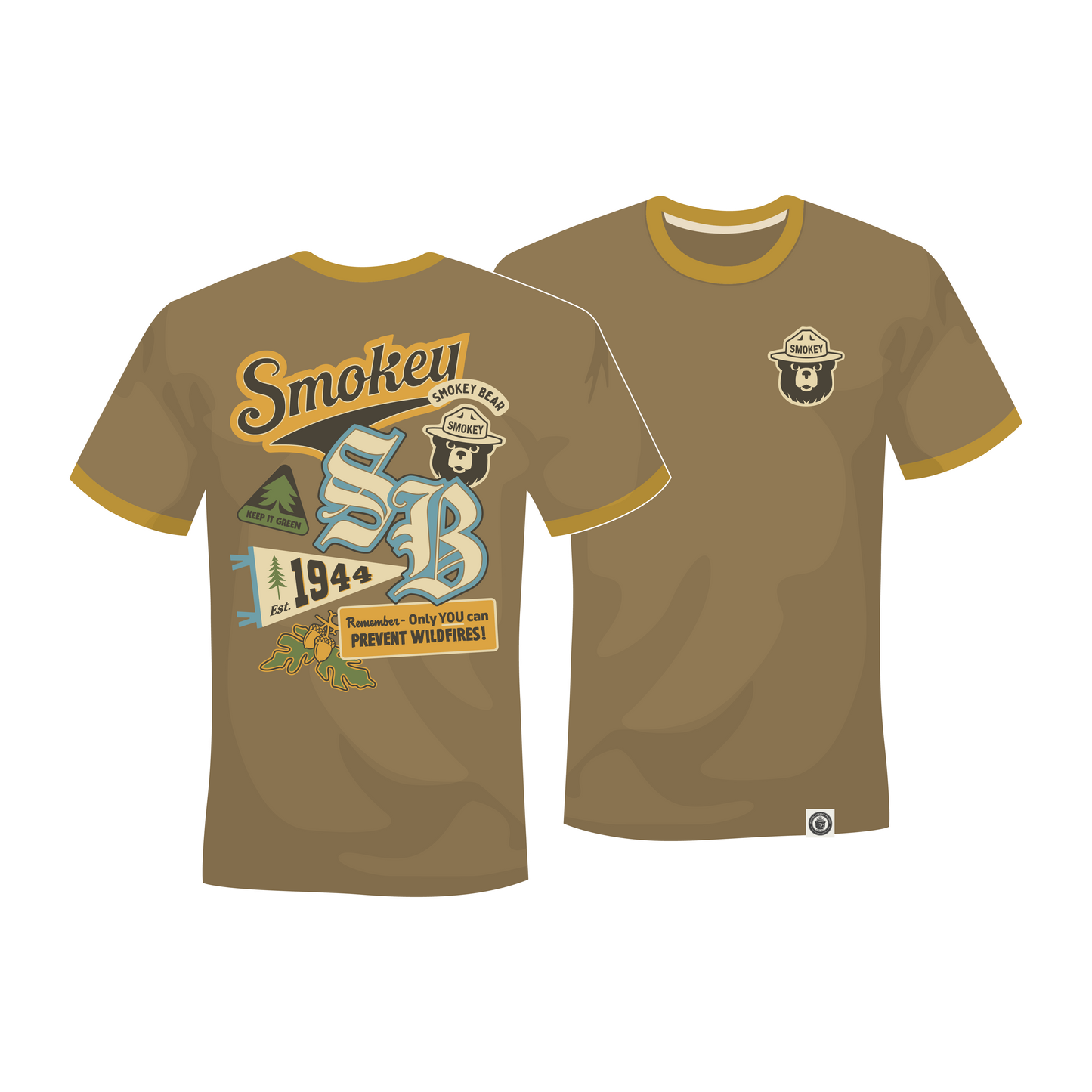 Preorder - Smokey Bear Emblems Unisex Short Sleeve Ringer Tee