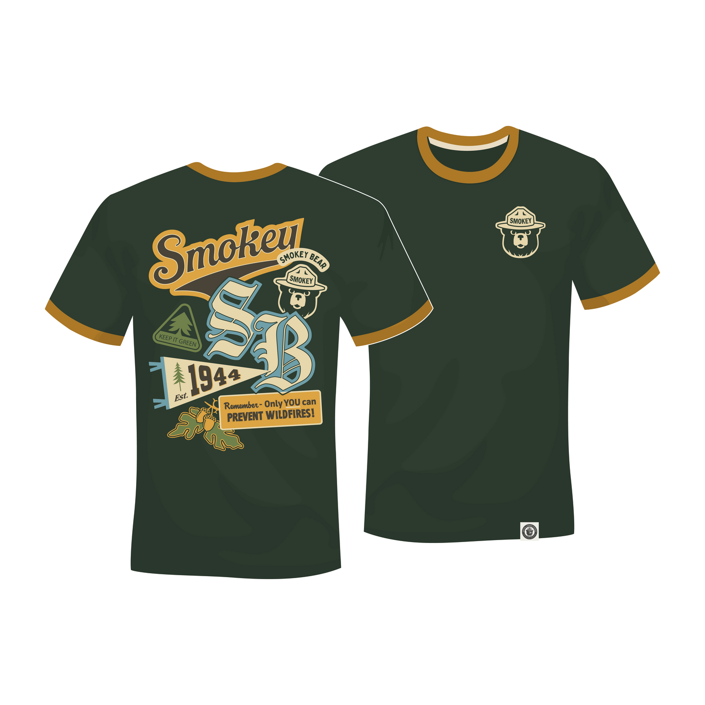 Preorder - Smokey Bear Emblems Unisex Short Sleeve Ringer Tee