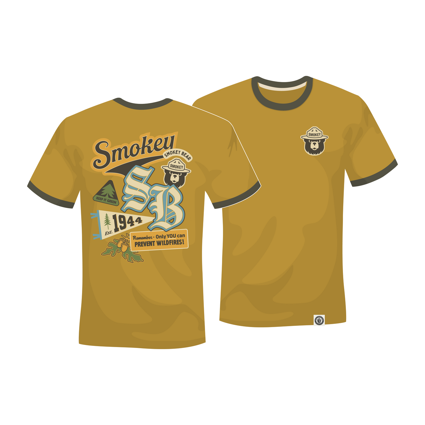 Preorder - Smokey Bear Emblems Unisex Short Sleeve Ringer Tee